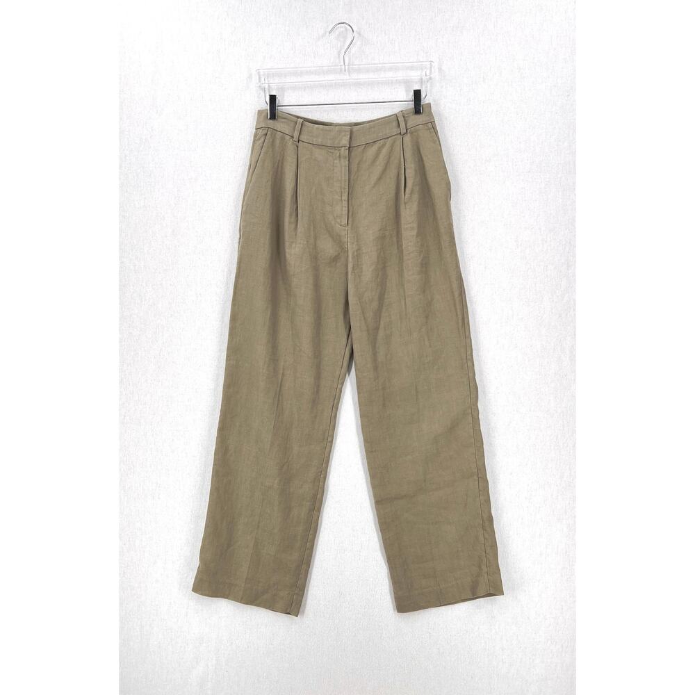 & OTHER STORIES Linen Pleated Wideleg Pants Womens 6 Khaki Olive Wide Leg NEW